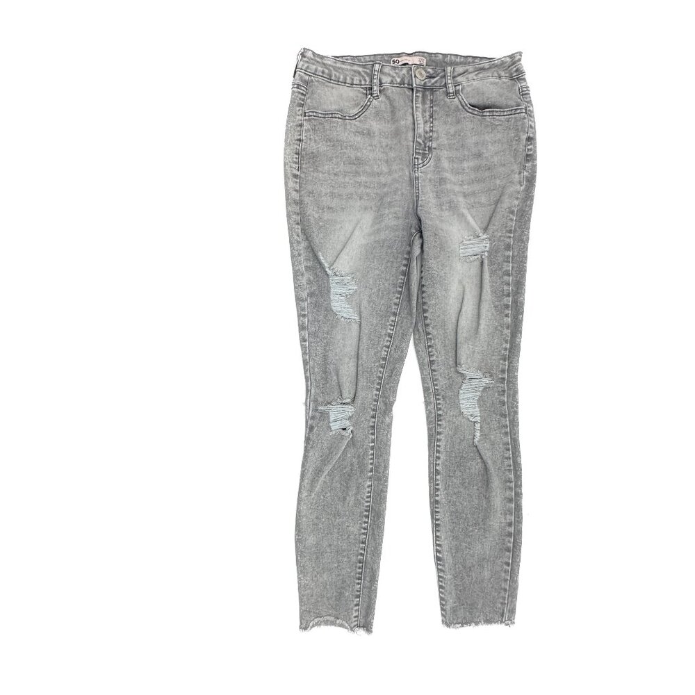 SO High Rise Jegging Womens 11 Gray Distressed Raw Hem Denim Jeans